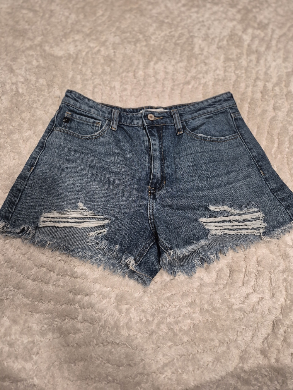 Kancan High-Rise Distressed Denim Shorts - Blue